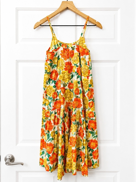 Zara Other - Zara Girls Floral Spaghetti-Strap Mid Dress in Yellow & Orange